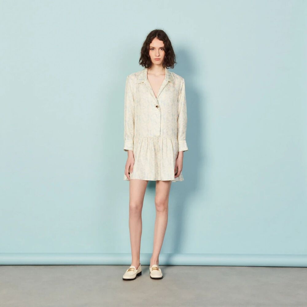 Sandro Paris Rozie Ecru Dress Women's Silk Beige Shift Size 40 - Picture 1 of 11
